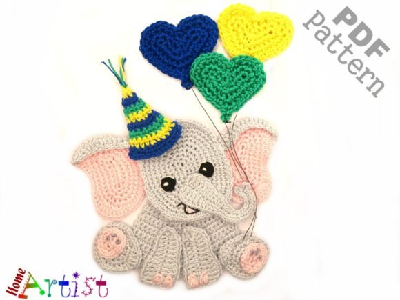 Elephant Birthday Crochet Applique Patte