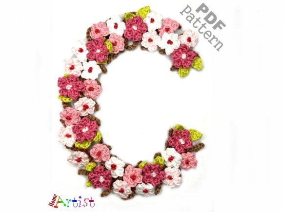 Floral Letter C Crochet Applique Pattern