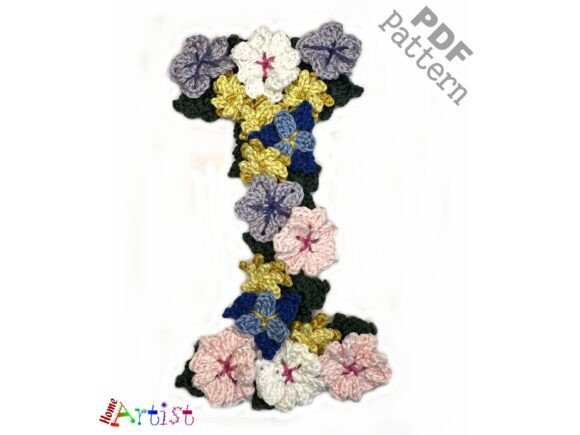 Floral Letter I Crochet Applique Pattern