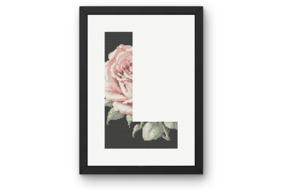 Pink Rose on Black L Monogram